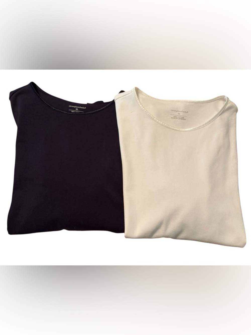 Christopher & Banks White and Navy Blue Cotton Crewneck Tees Size XL